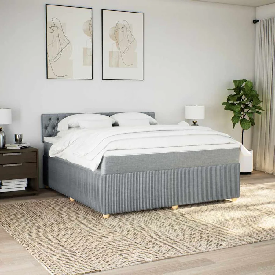 Sommier à lattes de lit avec matelas Gris clair 180x200cm Tissu - 3