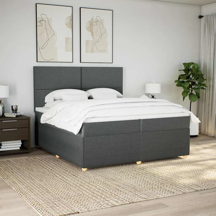 Sommier à lattes de lit avec matelas Gris foncé 200x200cm Tissu - 3