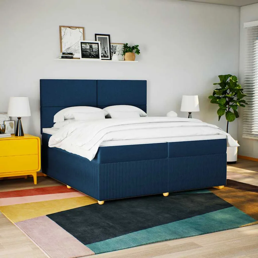 Sommier à lattes de lit avec matelas Bleu 200x200 cm Tissu - 3