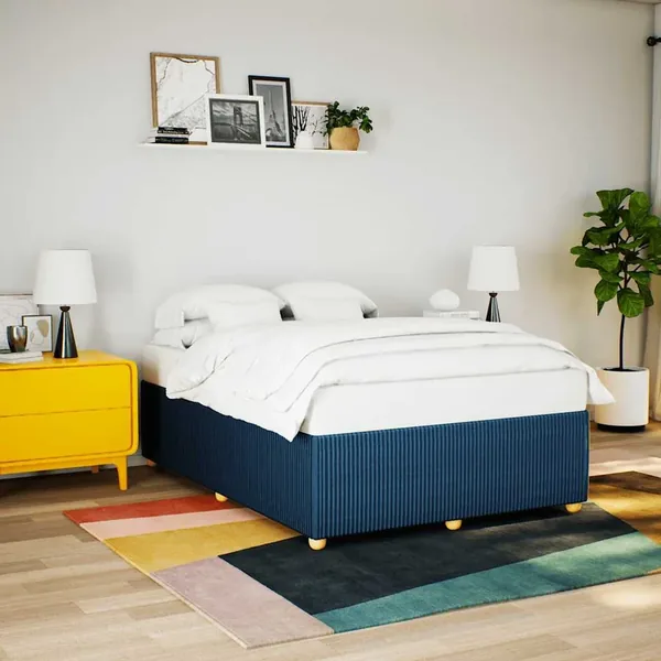 Cadre de lit sans matelas bleu 160x200 cm tissu
