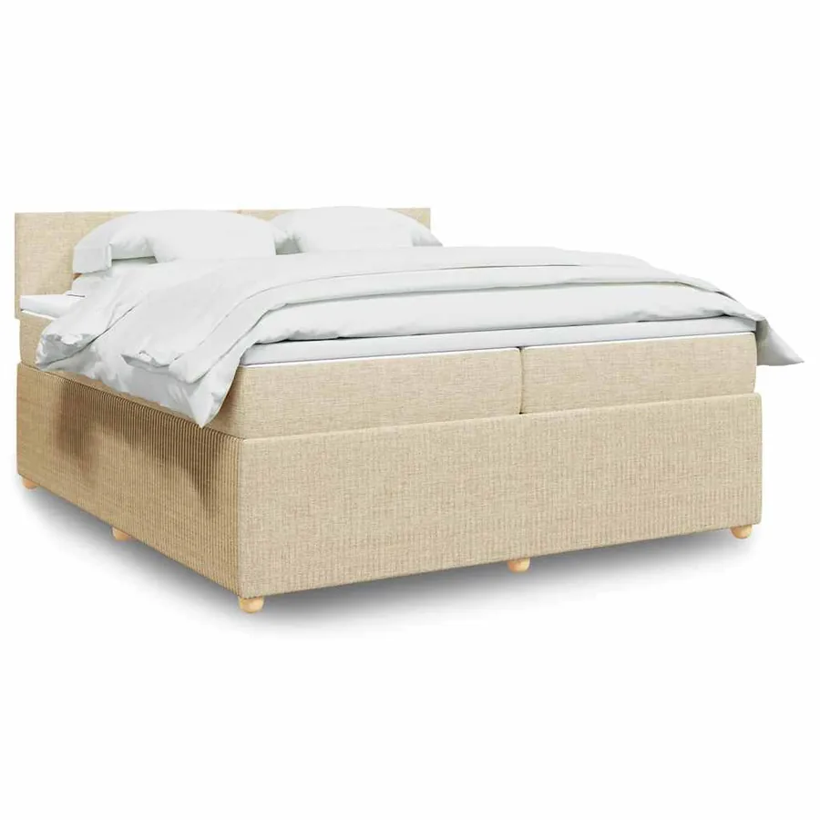 Sommier à lattes de lit avec matelas Crème 200x200 cm Tissu