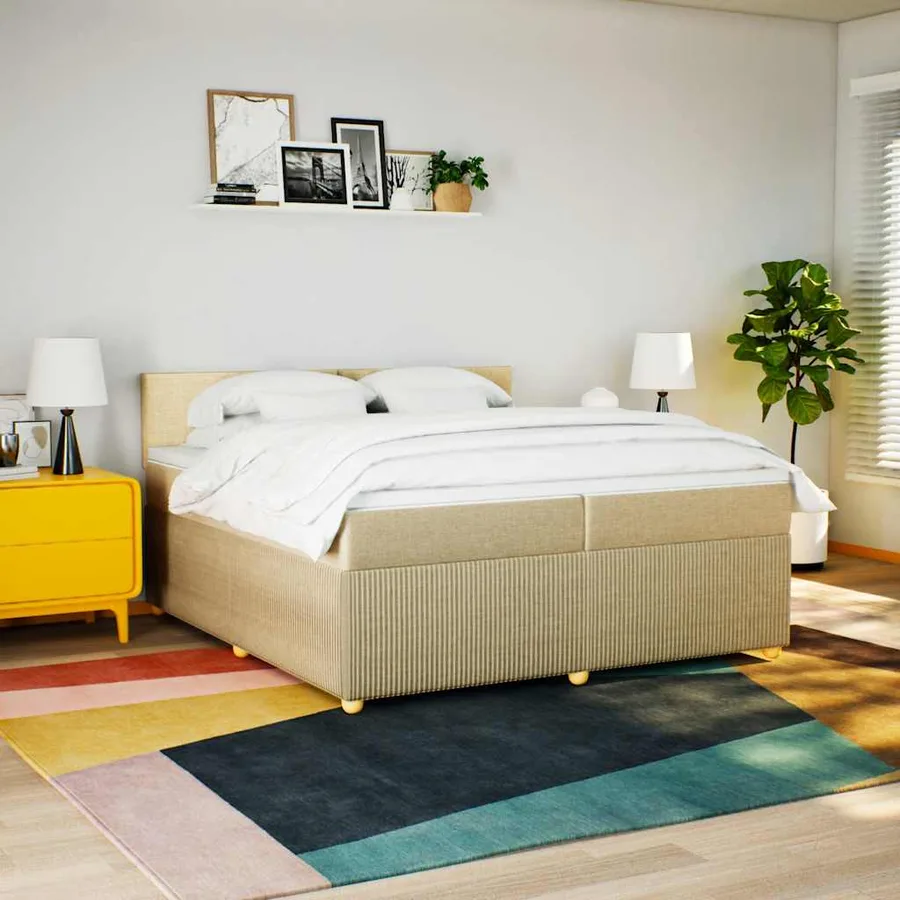 Sommier à lattes de lit avec matelas Crème 200x200 cm Tissu - 3