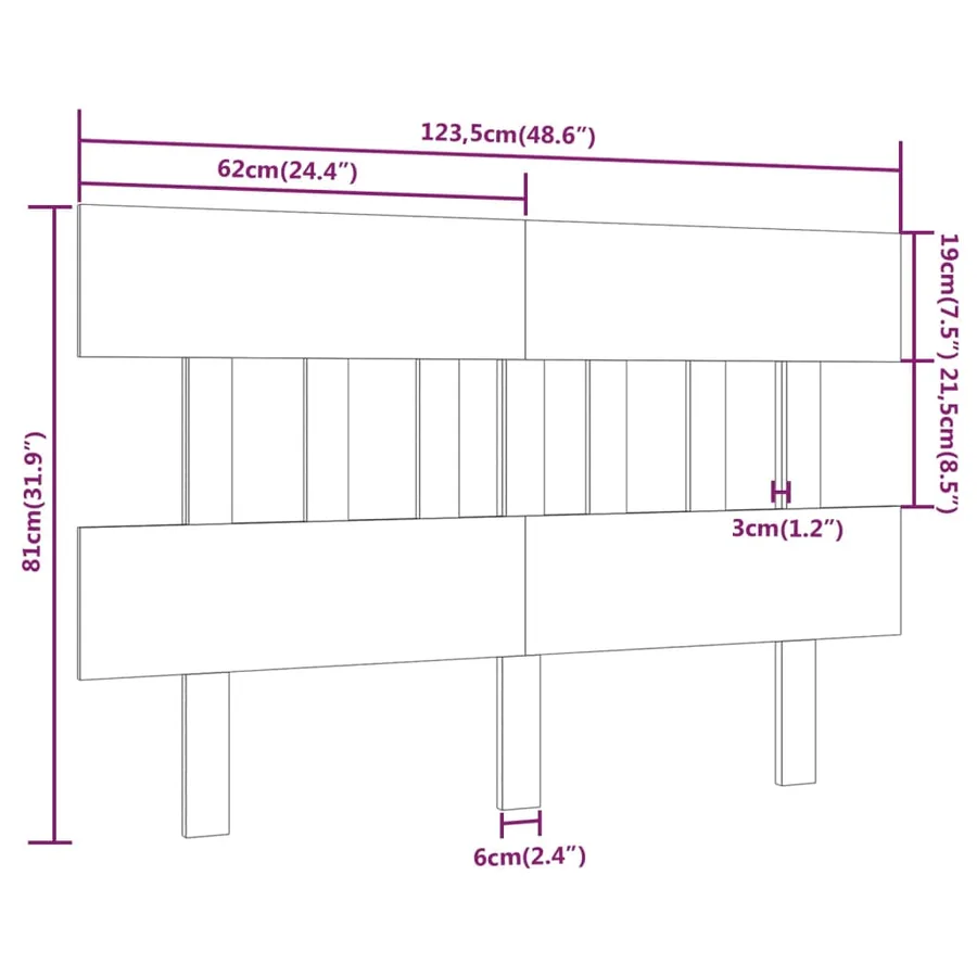 Tête de lit Blanc 123,5x3x81 cm Bois massif de pin - 6