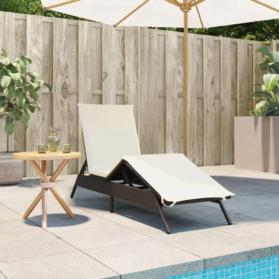 Chaise longue avec coussin marron résine tressée - 3