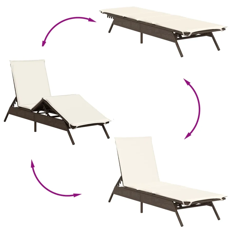 Chaise longue avec coussin marron résine tressée - 7
