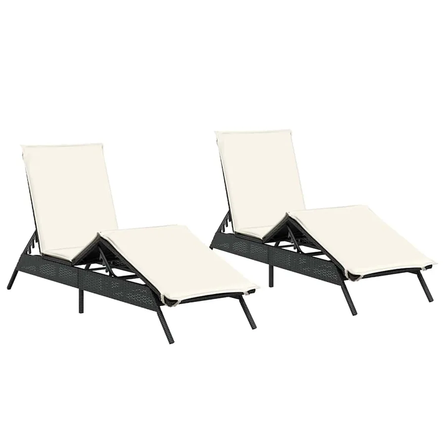 Chaises longues avec coussins lot de 2 noir résine tressée - 2
