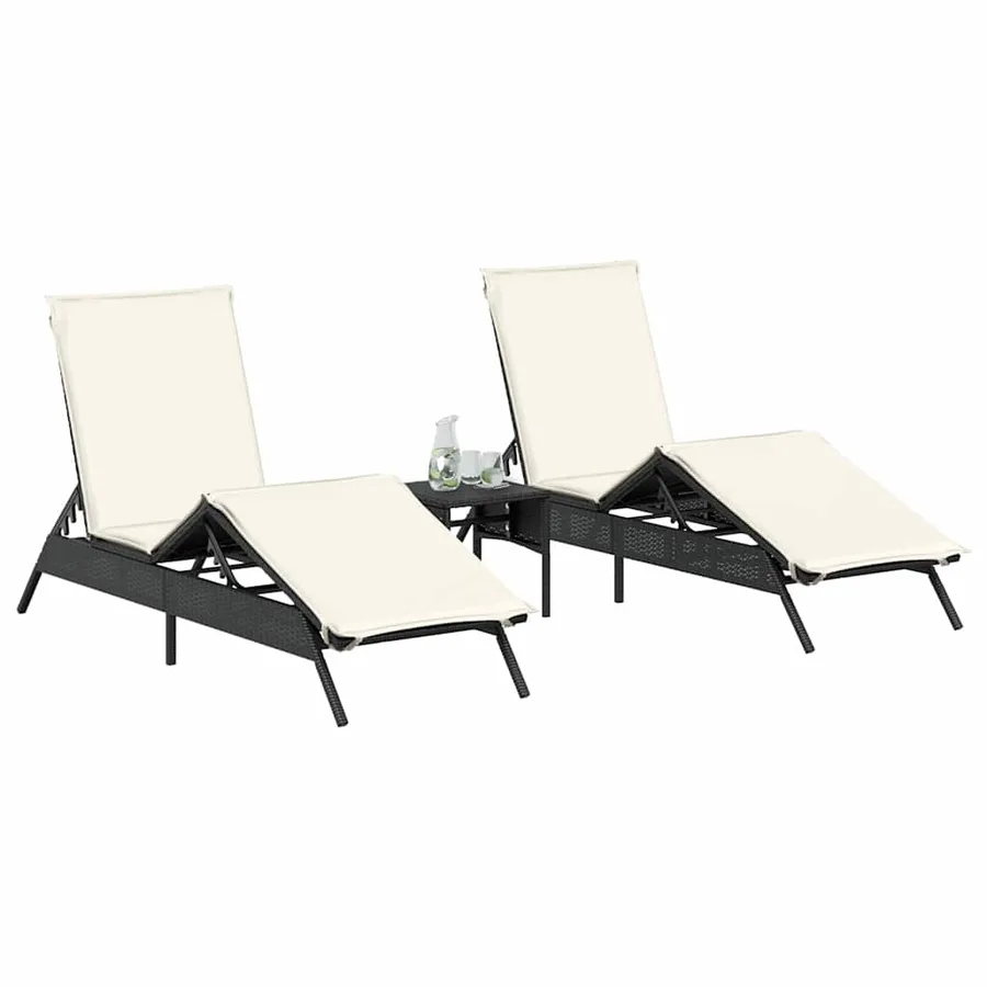 Chaises longues avec coussins lot de 2 noir résine tressée - 3