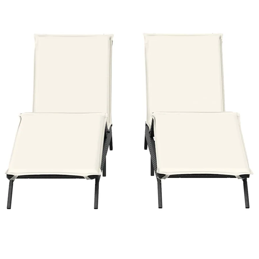 Chaises longues avec coussins lot de 2 noir résine tressée - 5