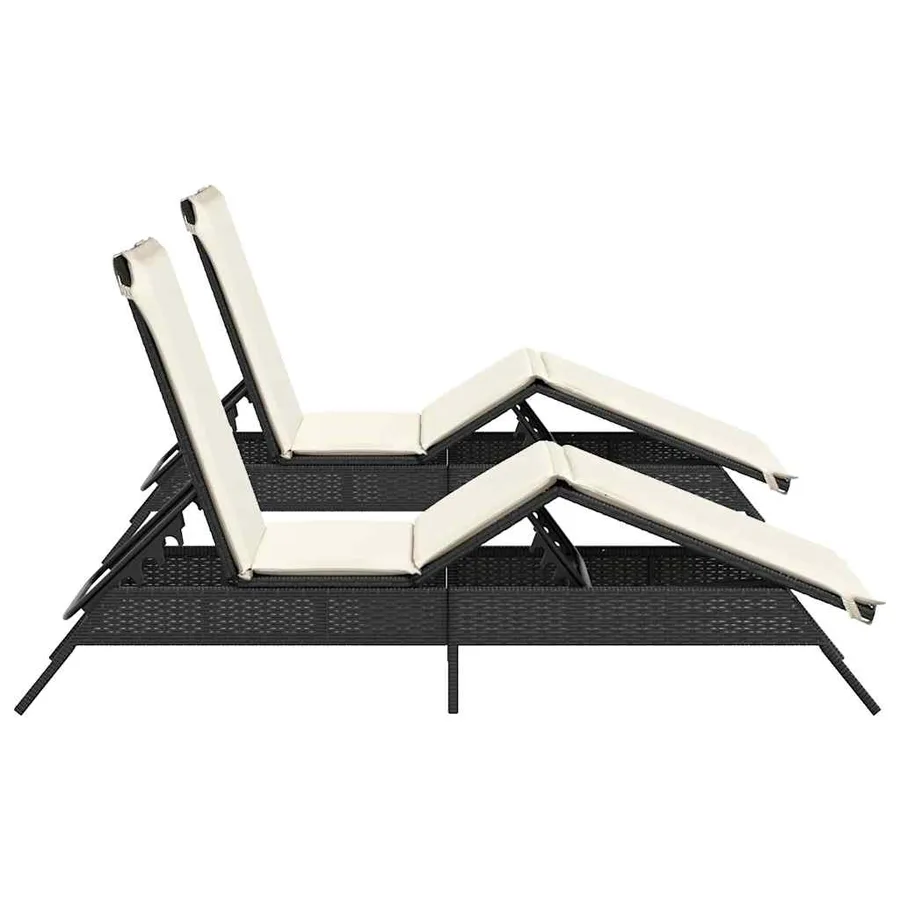 Chaises longues avec coussins lot de 2 noir résine tressée - 6
