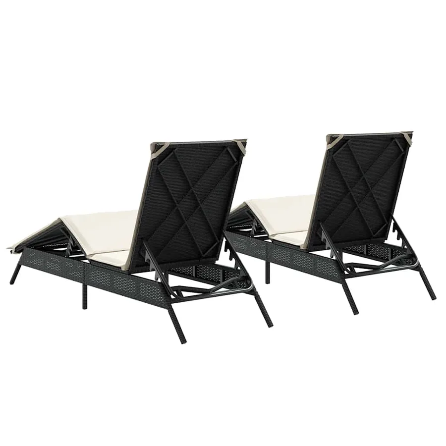 Chaises longues avec coussins lot de 2 noir résine tressée - 7
