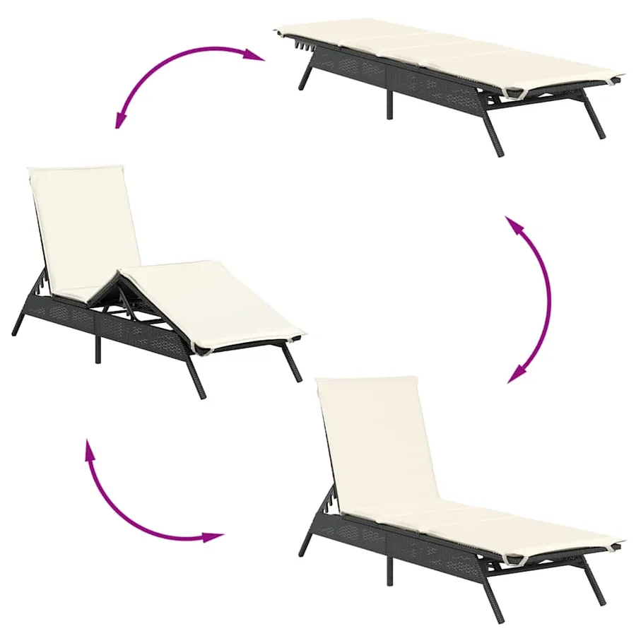 Chaises longues avec coussins lot de 2 noir résine tressée - 8