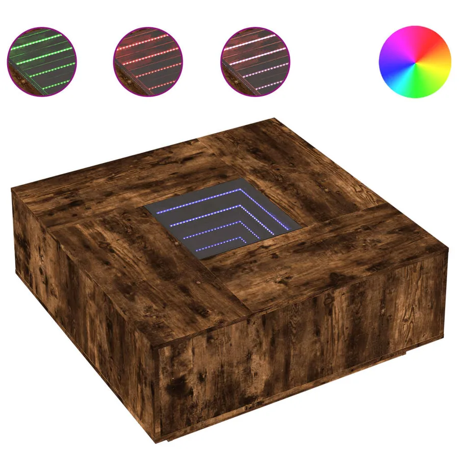 Table basse avec LED infini chêne fumé 100x100x40 cm - 2