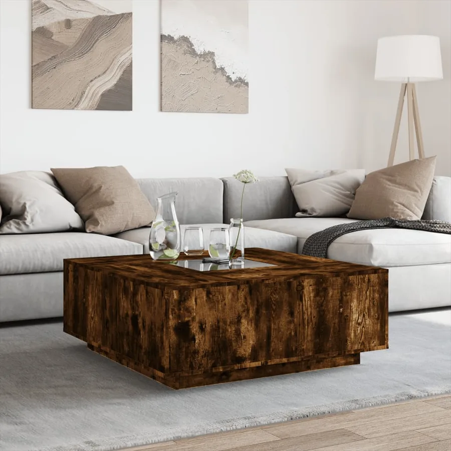 Table basse avec LED infini chêne fumé 100x100x40 cm - 4