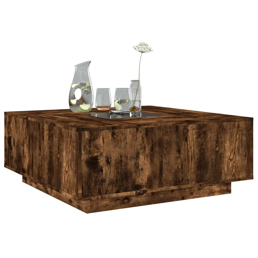 Table basse avec LED infini chêne fumé 100x100x40 cm - 5