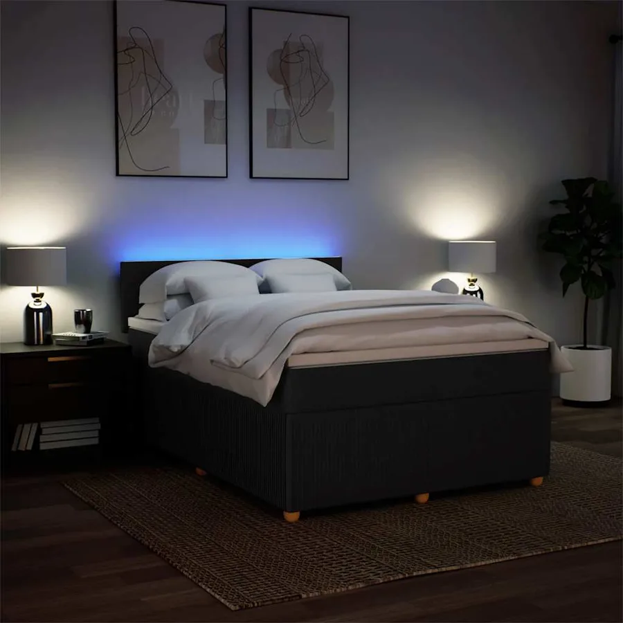 Sommier à lattes de lit avec matelas Noir 160x200 cm Tissu - 5