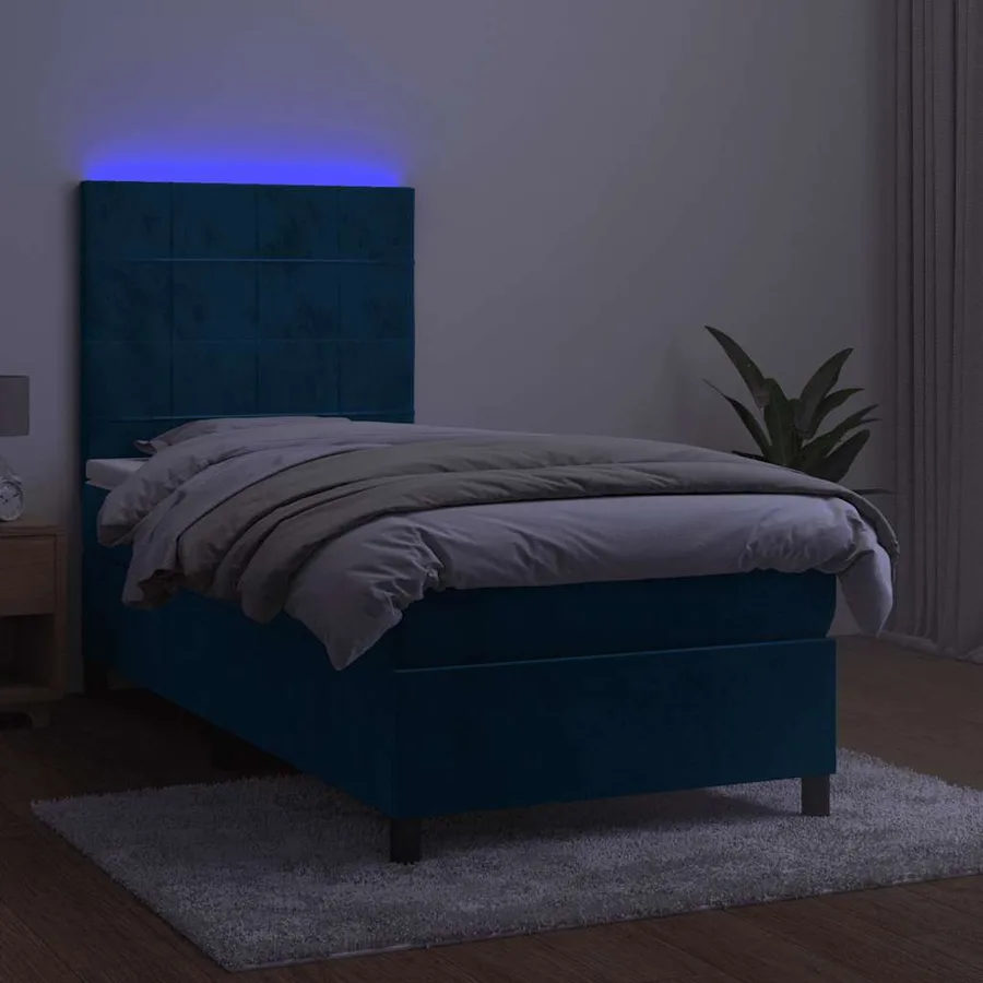 Sommier à lattes de lit et matelas et LED Bleu foncé 90x200 cm - 4