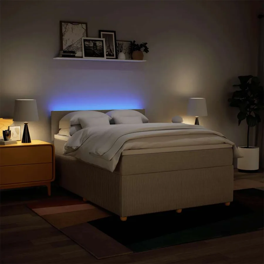 Sommier à lattes de lit avec matelas Crème 140x200 cm Tissu - 5