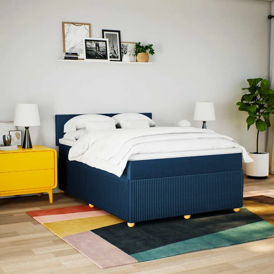 Sommier à lattes de lit avec matelas Bleu 140x200 cm Tissu - 4