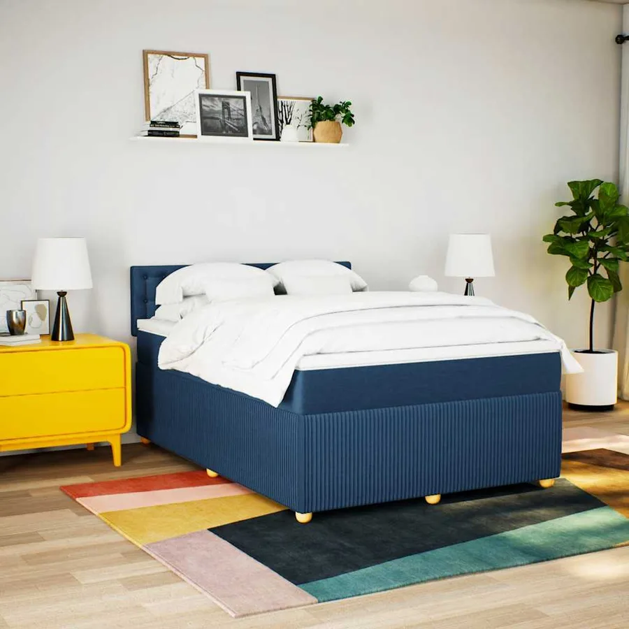 Sommier à lattes de lit avec matelas Bleu 140x200 cm Tissu - 4