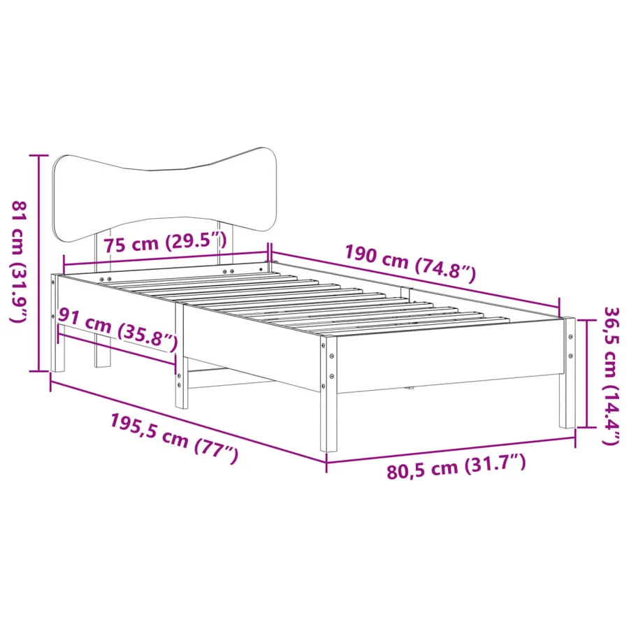 Cadre de lit sans matelas cire marron 75x190 cm bois pin massif - 11
