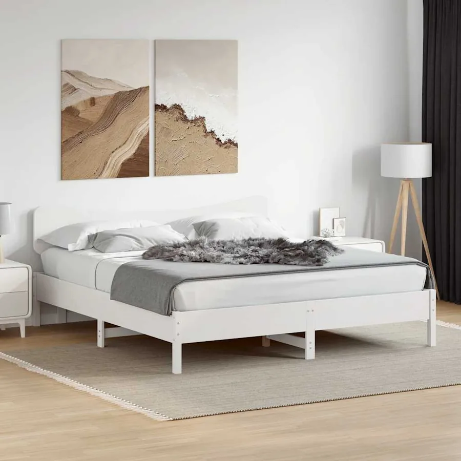 Cadre de lit sans matelas blanc 180x200 cm bois massif de pin