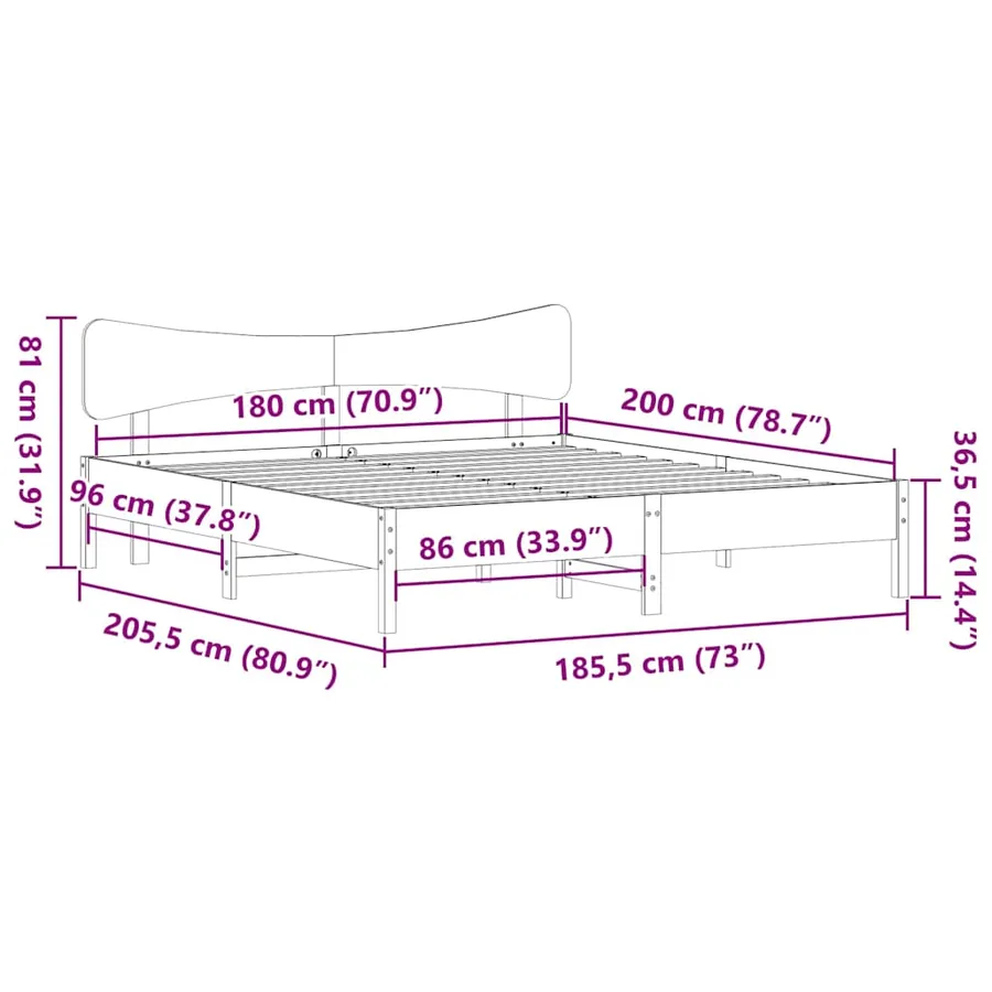 Cadre de lit sans matelas blanc 180x200 cm bois massif de pin - 11