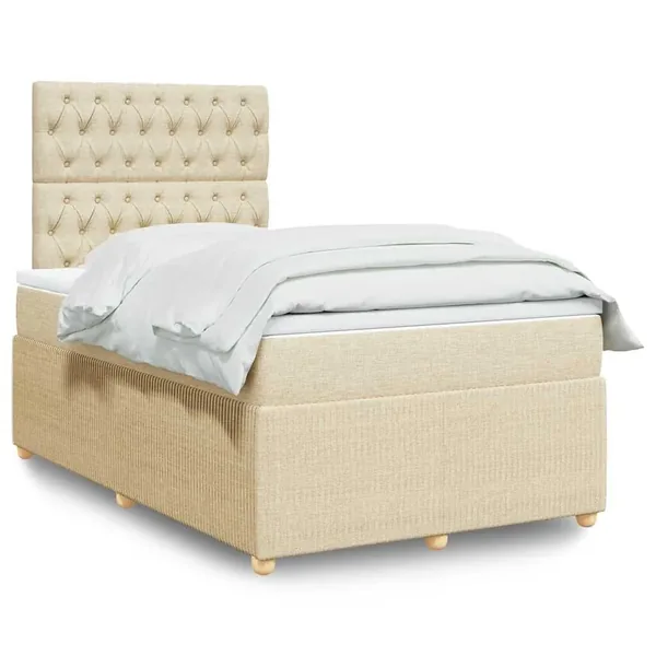 Sommier à lattes de lit avec matelas Crème 120x200 cm Tissu