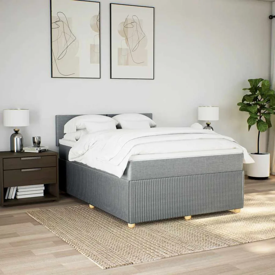 Sommier à lattes de lit avec matelas Gris clair 140x190cm Tissu - 4