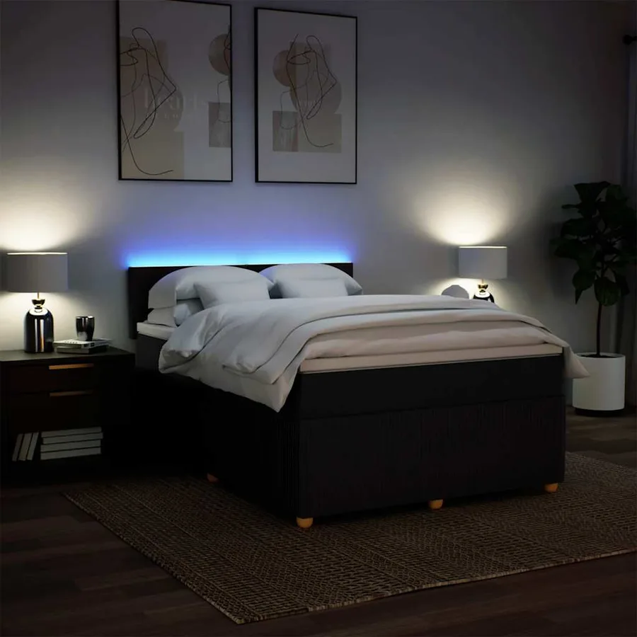 Sommier à lattes de lit avec matelas Noir 140x190 cm Tissu - 5