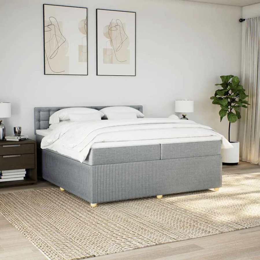 Sommier à lattes de lit avec matelas Gris clair 200x200cm Tissu - 4