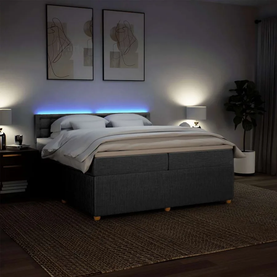 Sommier à lattes de lit avec matelas Gris clair 200x200cm Tissu - 5