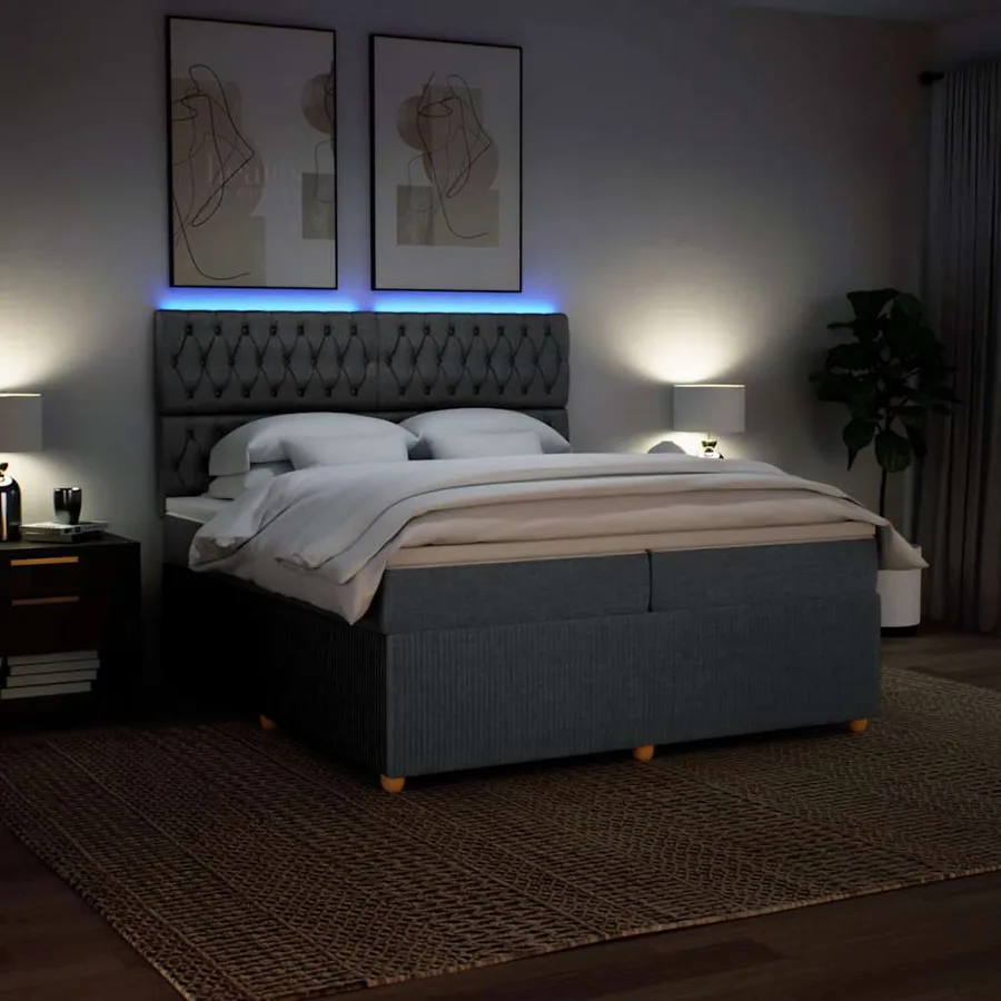 Sommier à lattes de lit avec matelas Gris foncé 200x200cm Tissu - 4
