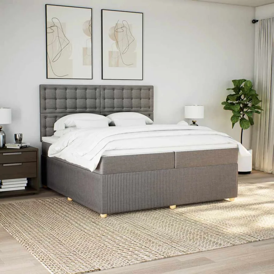 Sommier à lattes de lit avec matelas Taupe 200x200 cm Tissu - 3