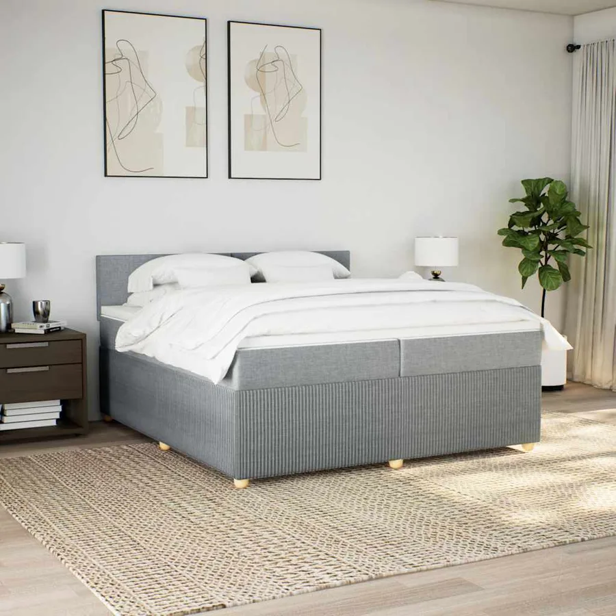 Sommier à lattes de lit avec matelas Gris clair 200x200cm Tissu - 4