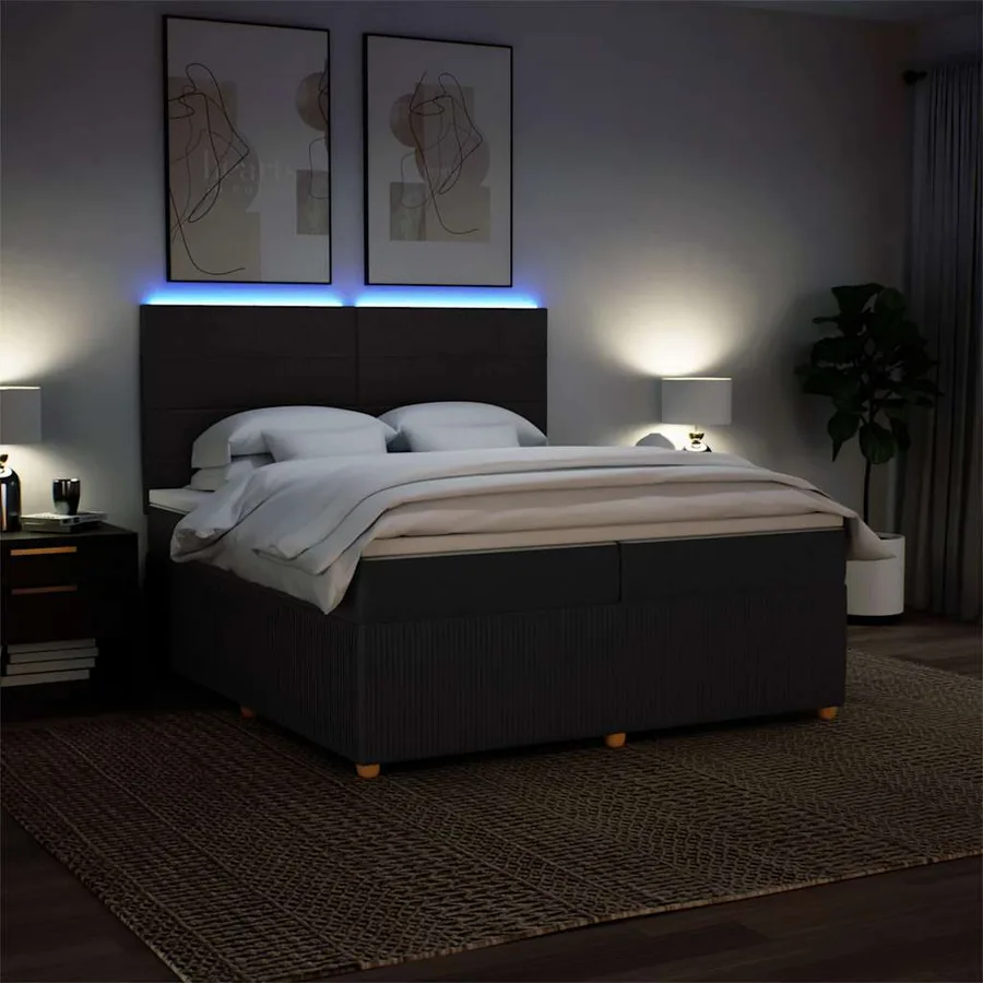 Sommier à lattes de lit avec matelas Noir 200x200 cm Tissu - 4