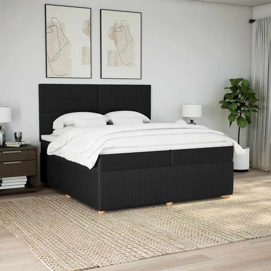Sommier à lattes de lit avec matelas Noir 200x200 cm Tissu - 5