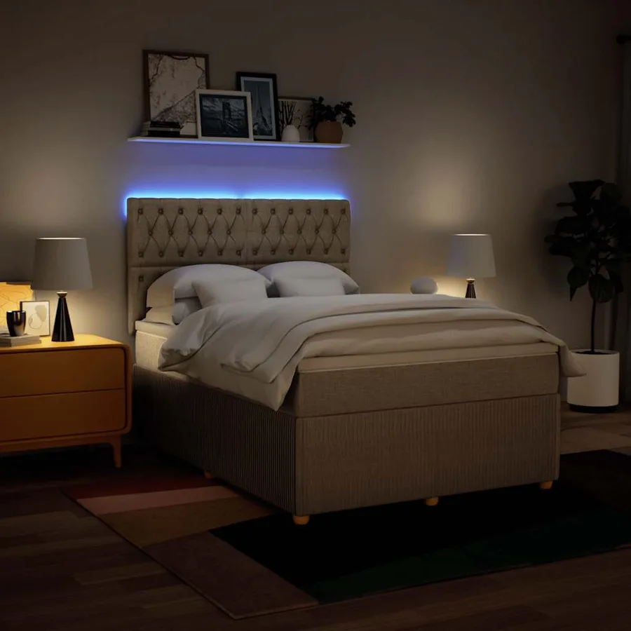 Sommier à lattes de lit avec matelas Crème 140x190 cm Tissu - 4