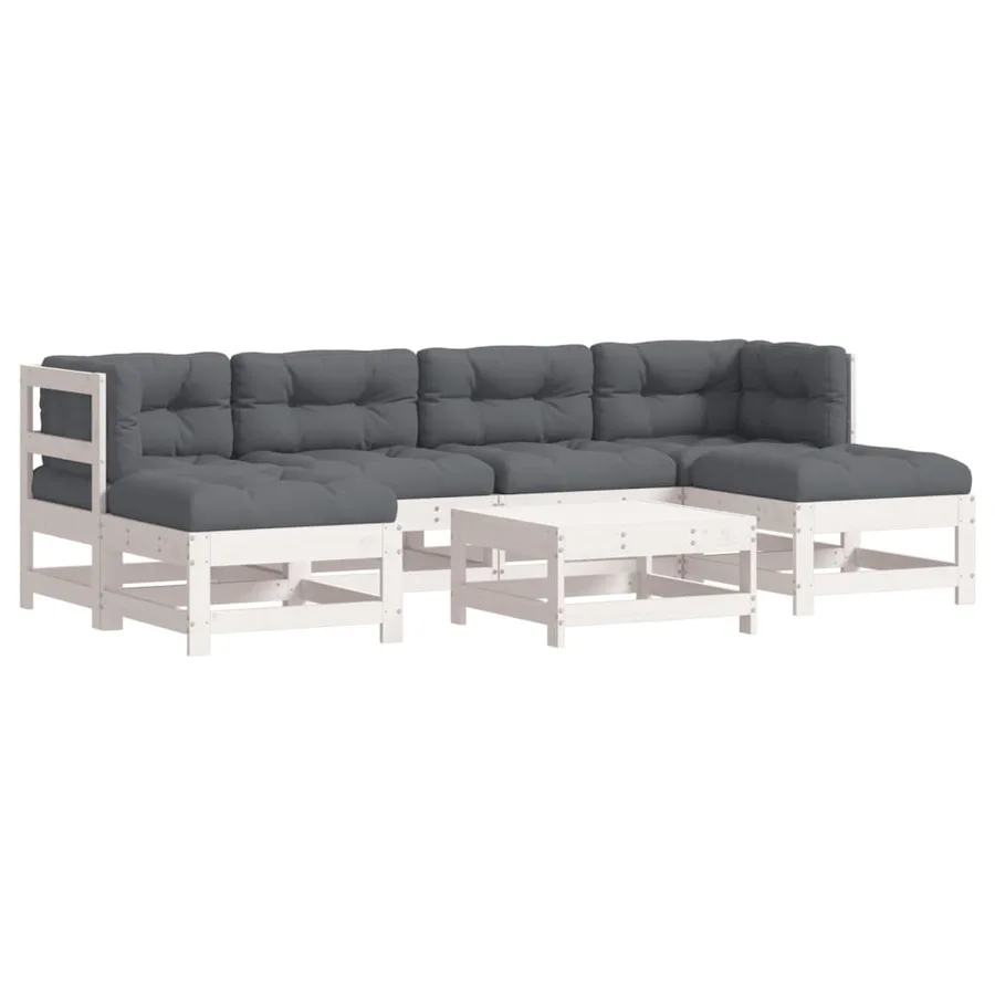 Salon de jardin 7 pcs avec coussins blanc bois massif - 2
