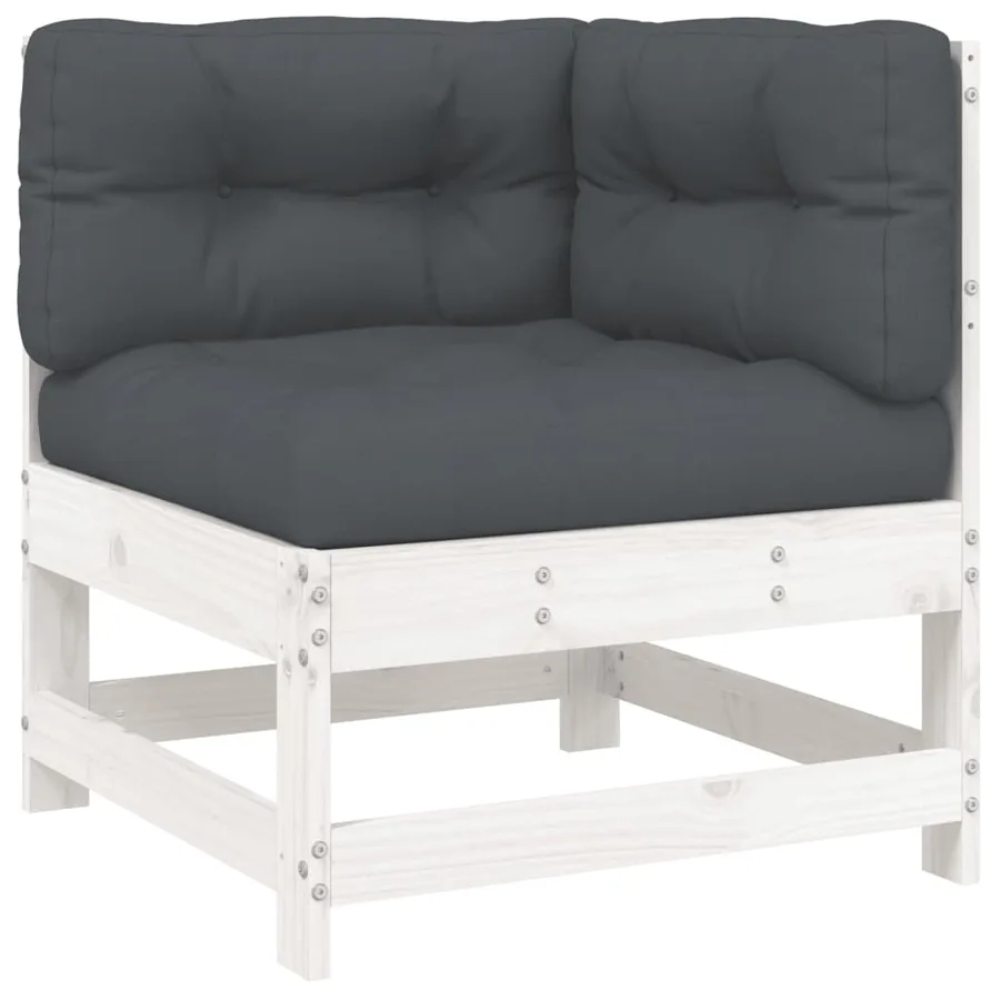 Salon de jardin 7 pcs avec coussins blanc bois massif - 5
