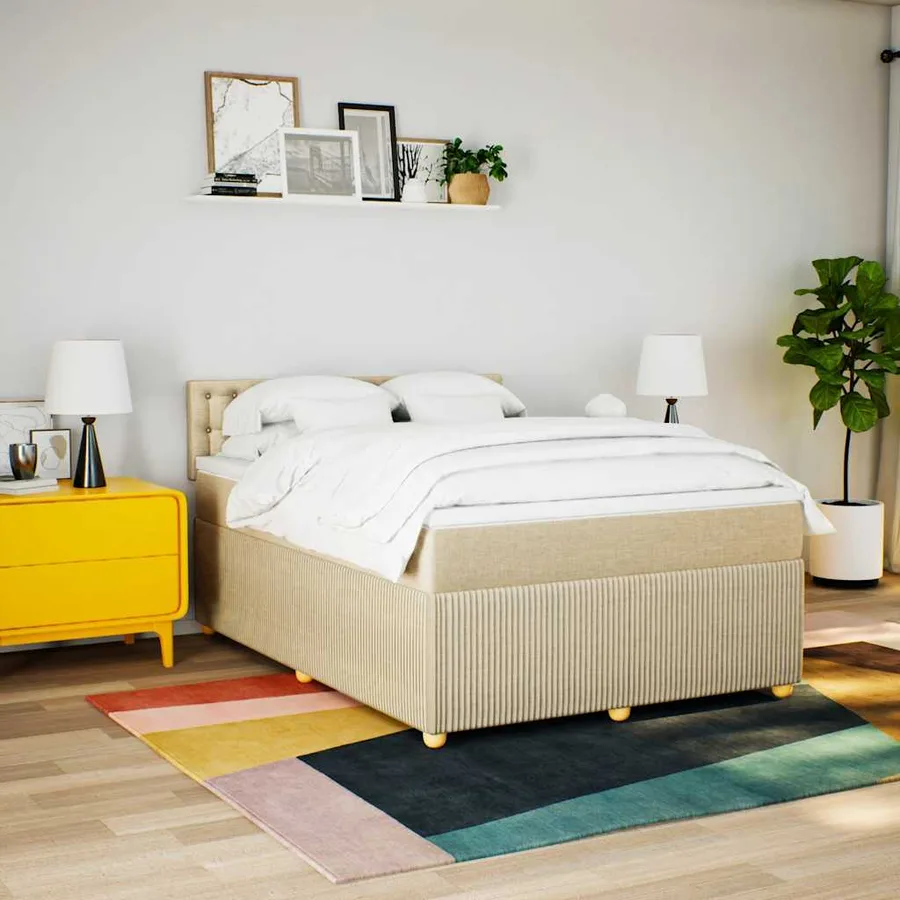 Sommier à lattes de lit avec matelas Crème 140x190 cm Tissu - 3