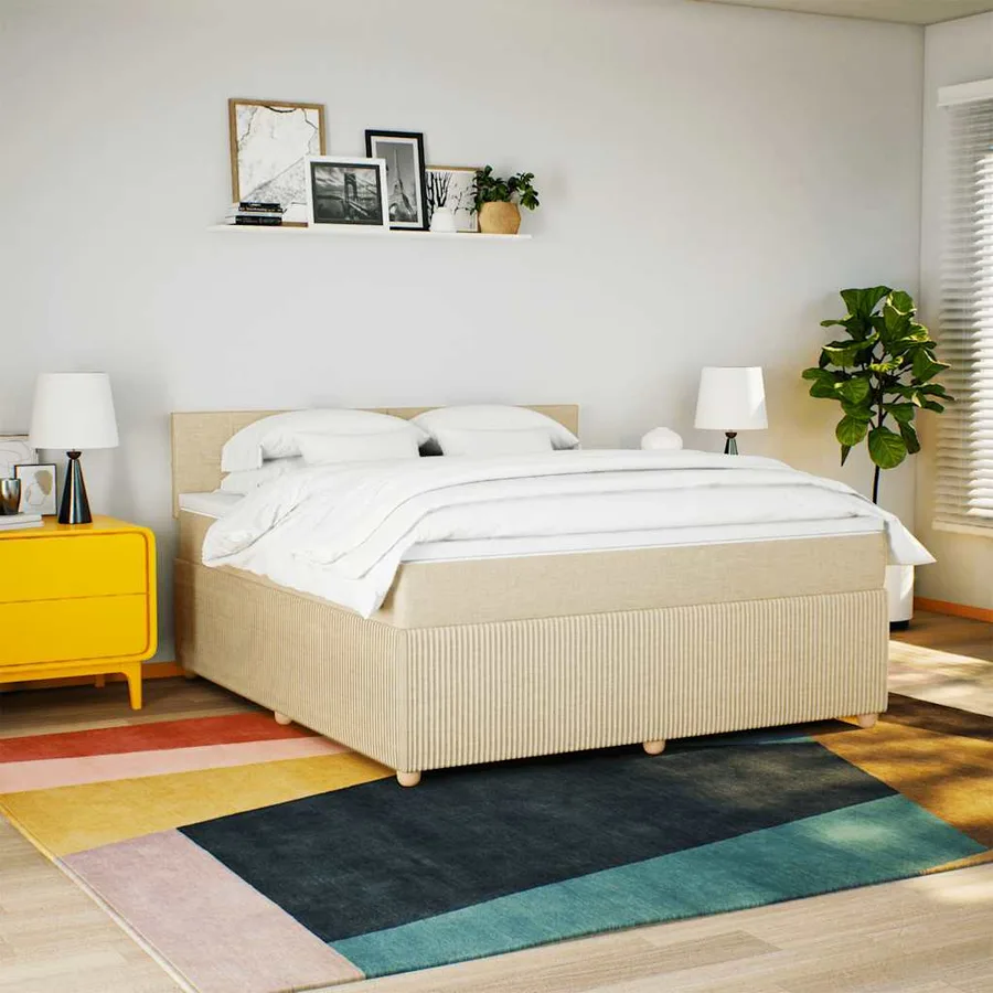 Sommier à lattes de lit avec matelas Crème 180x200 cm Tissu - 4
