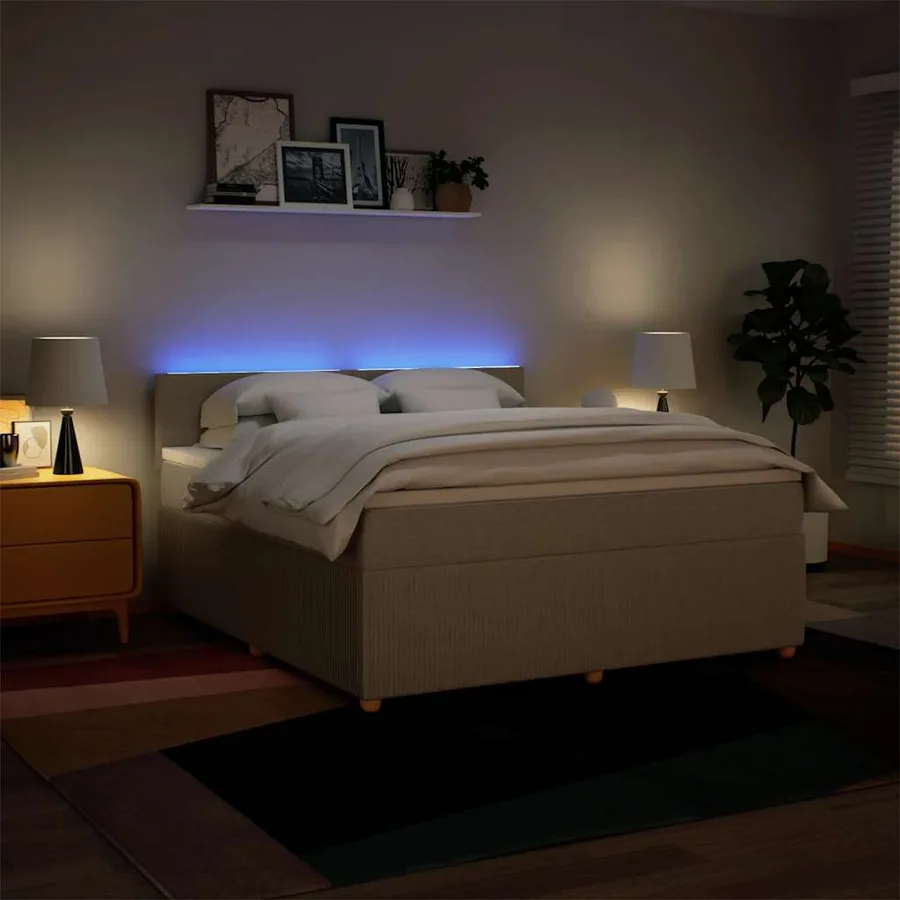 Sommier à lattes de lit avec matelas Crème 180x200 cm Tissu - 5