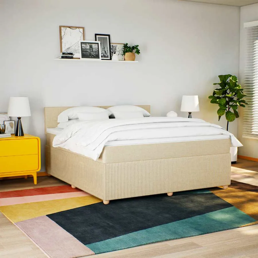 Sommier à lattes de lit avec matelas Crème 180x200 cm Tissu - 3