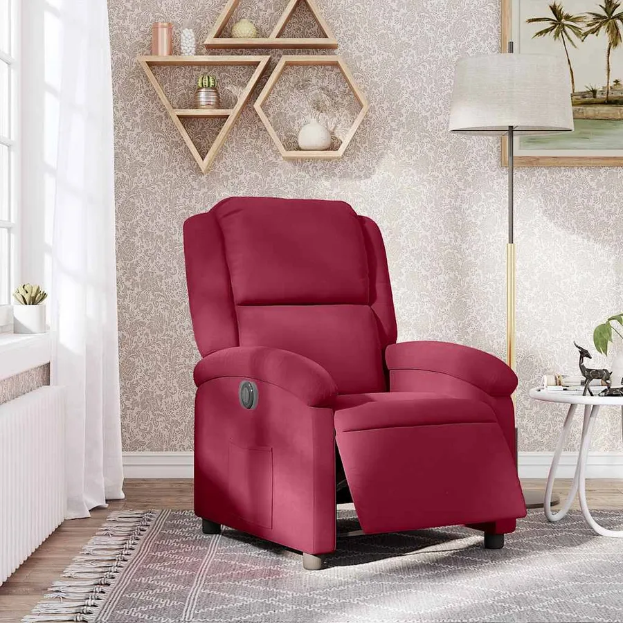 Fauteuil inclinable électrique rouge bordeaux velours - 15