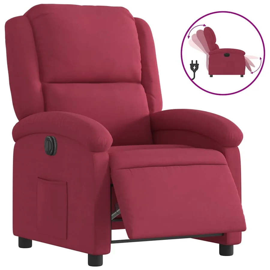 Fauteuil inclinable électrique rouge bordeaux velours - 2