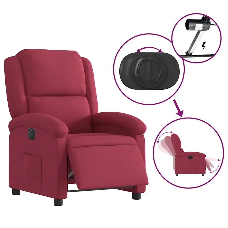 Fauteuil inclinable électrique rouge bordeaux velours - 6