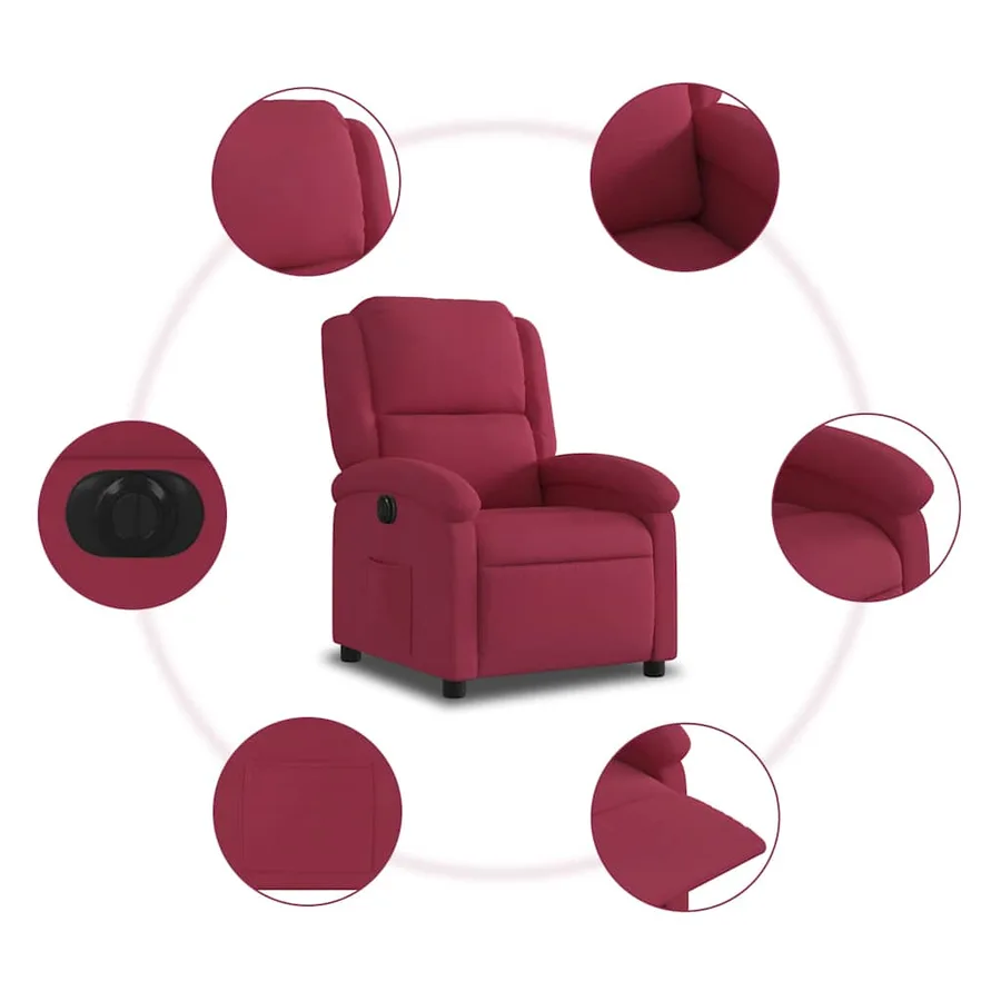Fauteuil inclinable électrique rouge bordeaux velours - 8