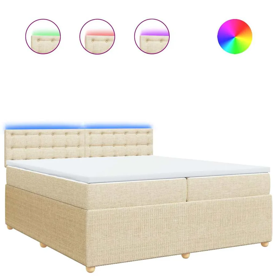 Sommier à lattes de lit avec matelas Crème 200x200 cm Tissu - 2