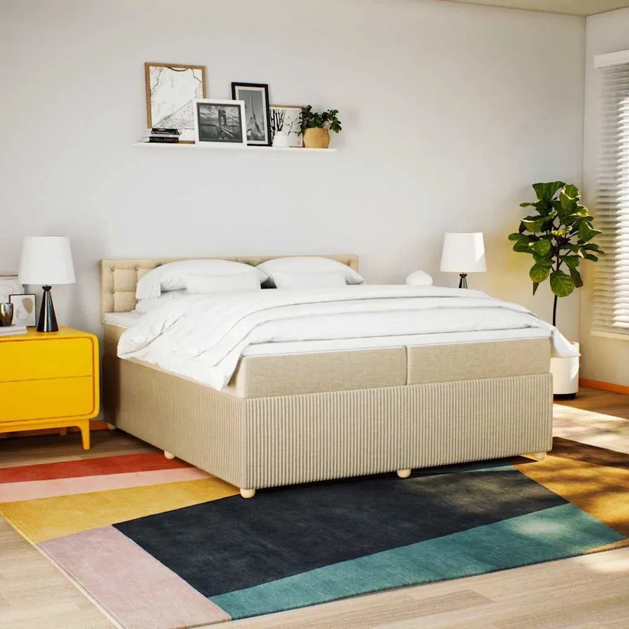 Sommier à lattes de lit avec matelas Crème 200x200 cm Tissu - 3