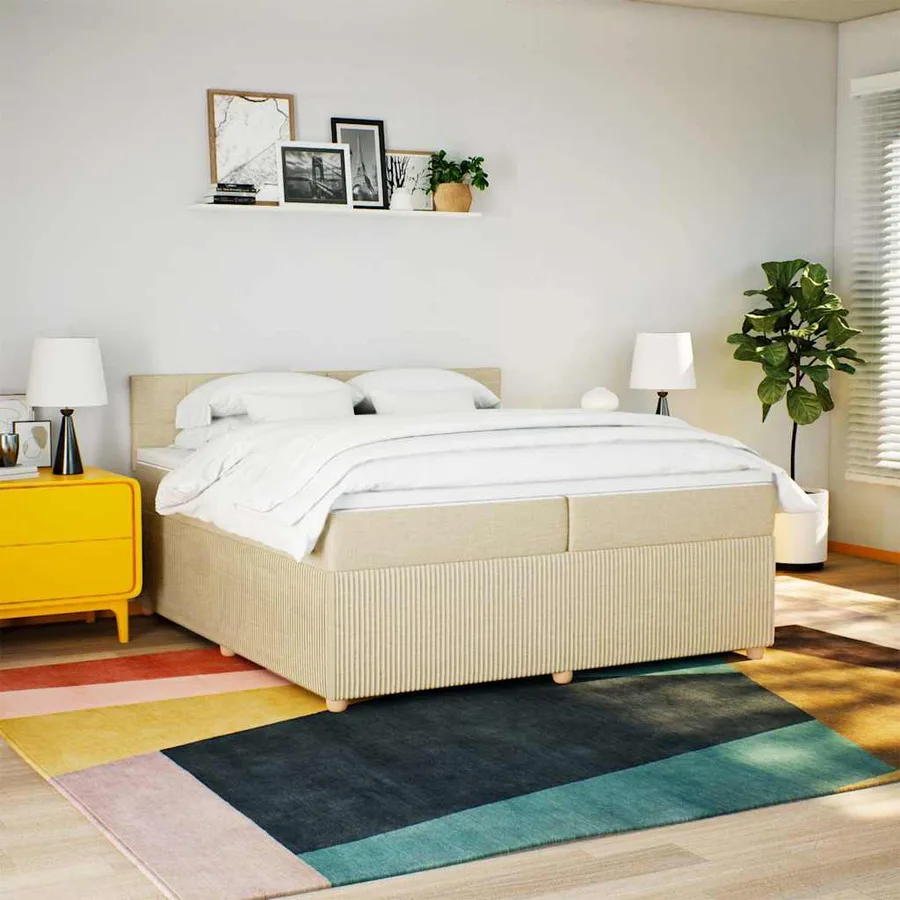 Sommier à lattes de lit avec matelas Crème 200x200 cm Tissu - 3